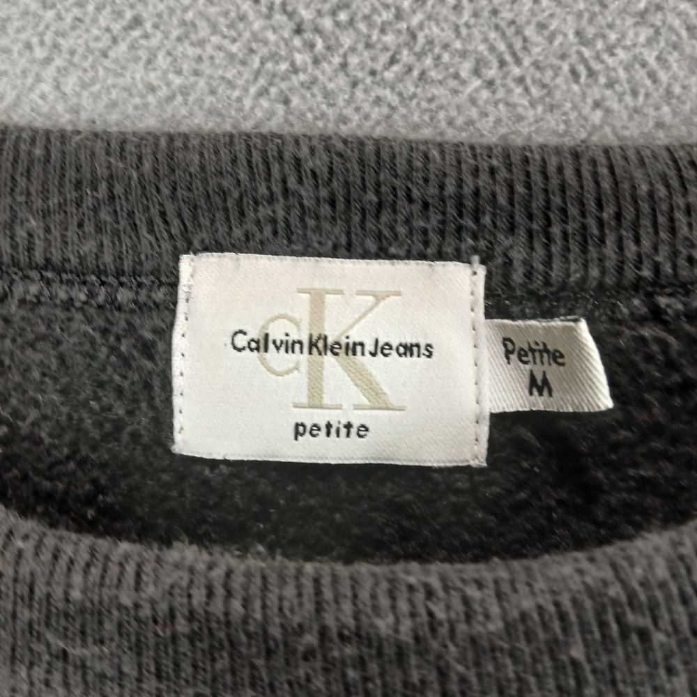 Vintage Calvin Klein Jeans Sweatshirt Women PM Black Cotton Logo Fleece Lined - Picture 4 of 8